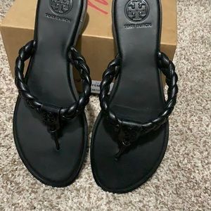 Tory Burch braided flip flops.